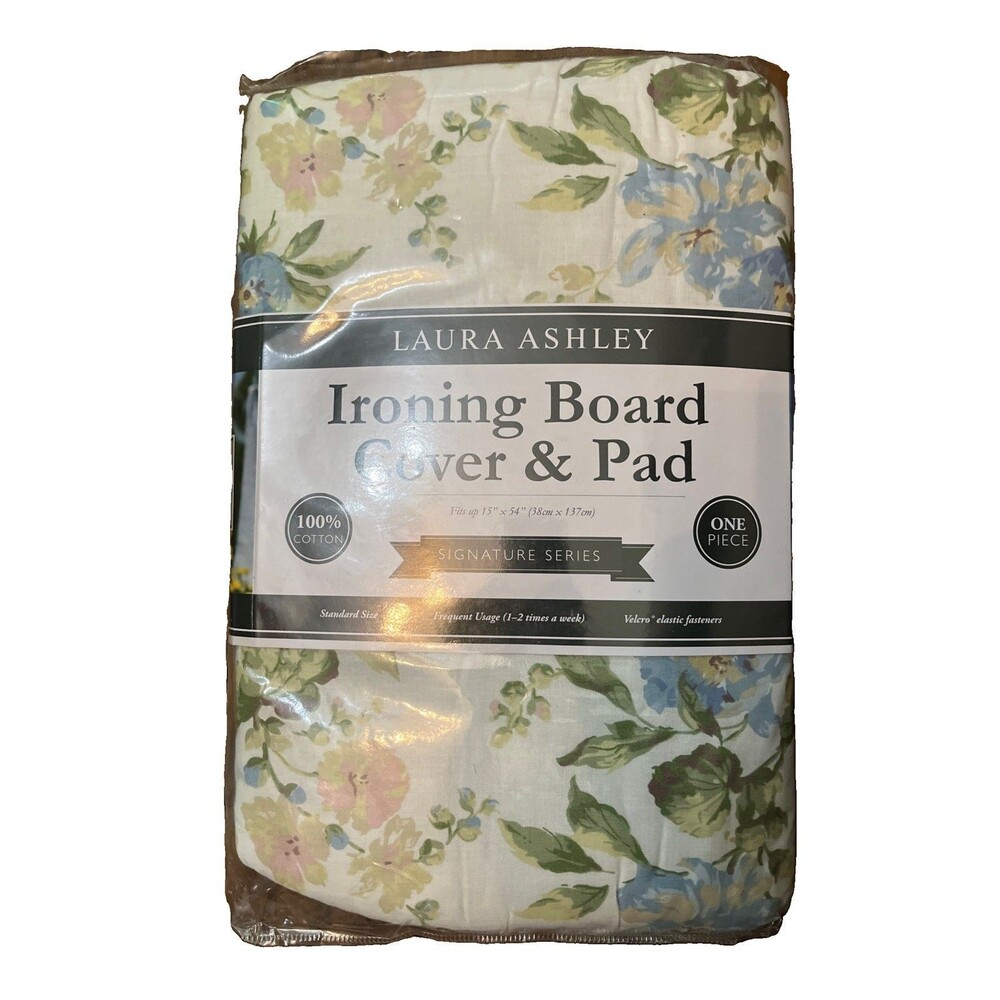 Vtg Laura Ashley Blue Flowers Floral Ironing Board Cover Pad Reversible NOS